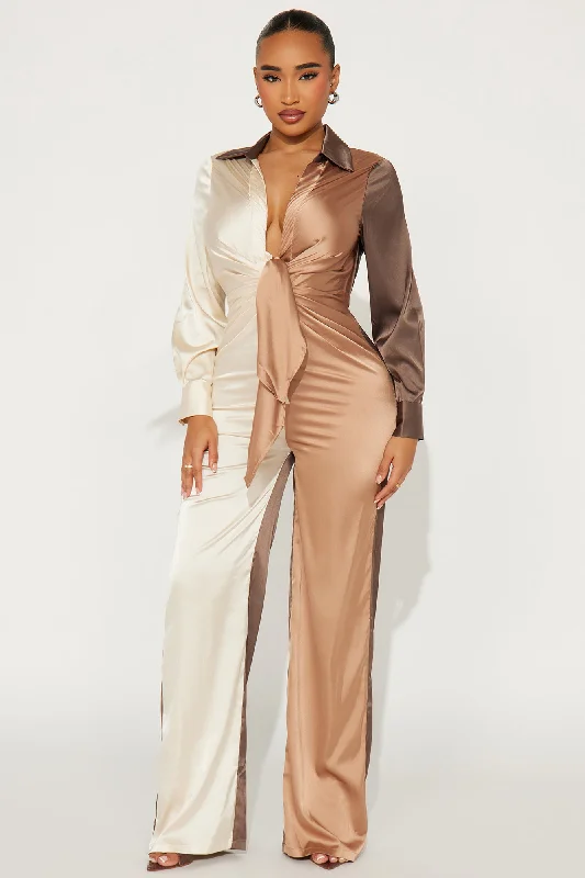 Beauty In A Bottle Satin Jumpsuit - Mocha/combo