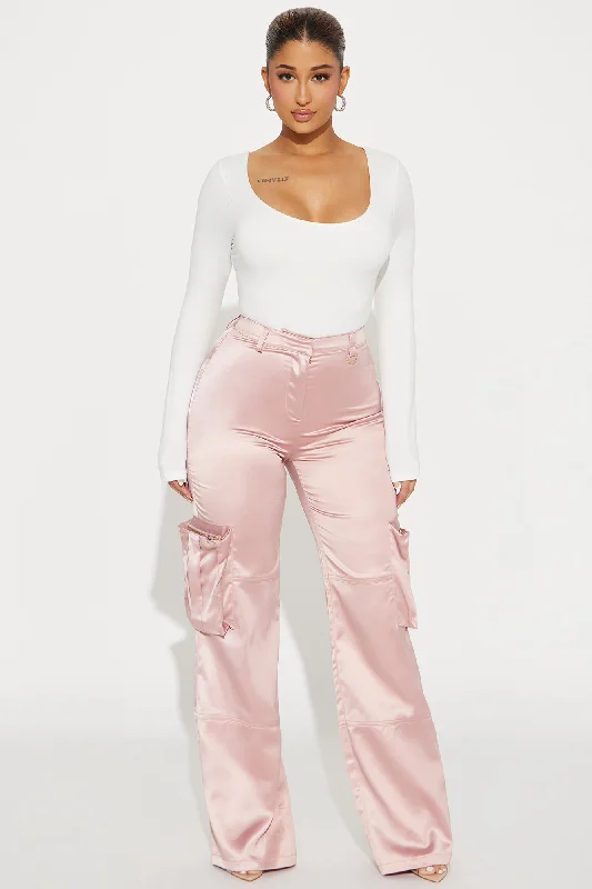 Happy With You Satin Cargo Pant - Mauve