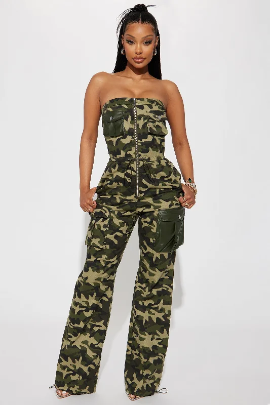 Open Up Cargo Jumpsuit  - Olive/combo