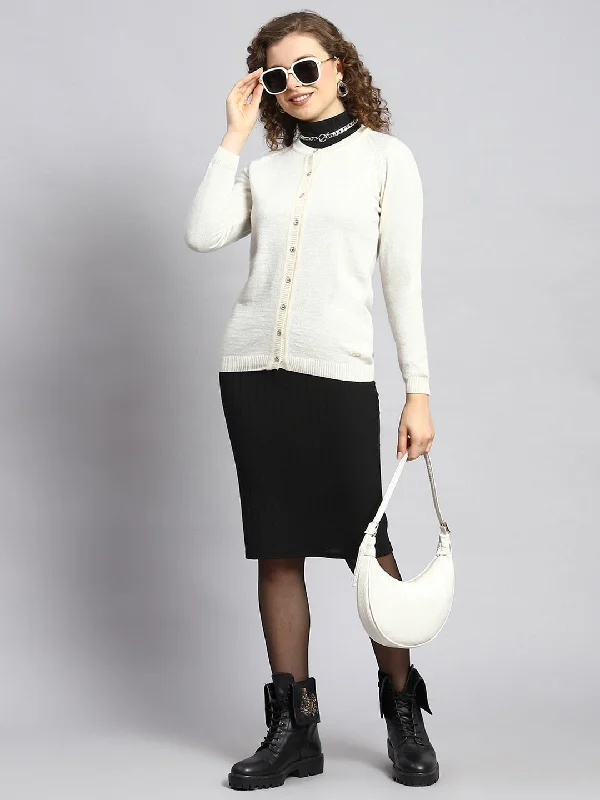 Women Cream Solid Cardigan